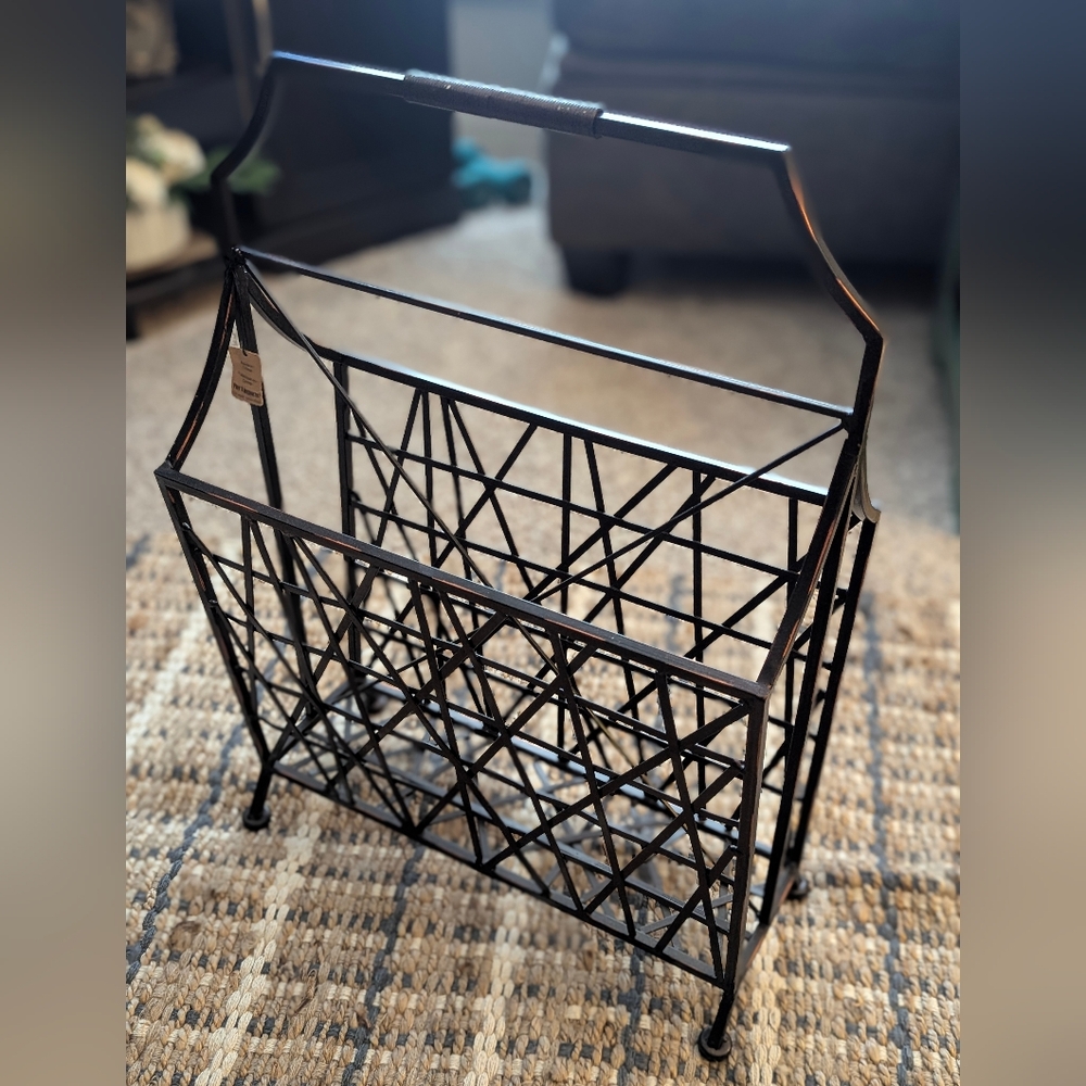 PIER 1 IMPORTS 2014 METAL FLOOR MAGAZINE RACK AGED BRONZE